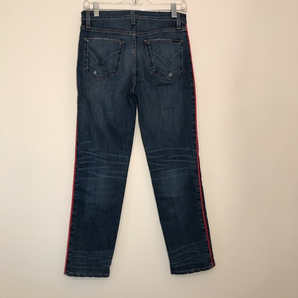 Hudson Jeans Zoeey Ankle Straight Leg Red Tuxedo Stripe Distressed Size 24 - Picture 6 of 16